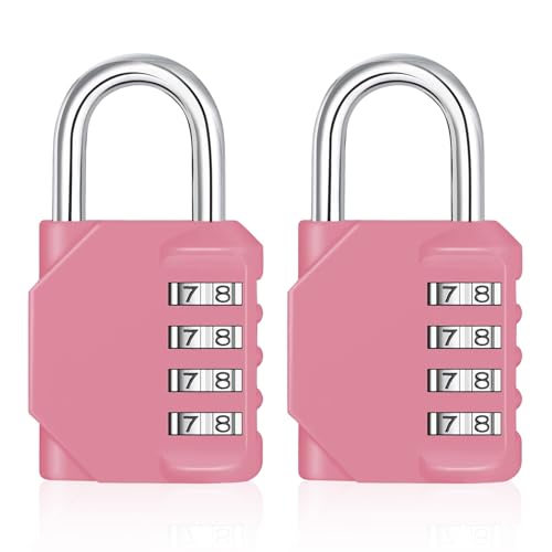 ZHEGE Combination Lock Outdoor 2 Pack, 4 Digit Resettable Weatherproof Combination Padlock for Gym, School, Gates, Doors, Hasps Storage (Pink, 2 Pack)