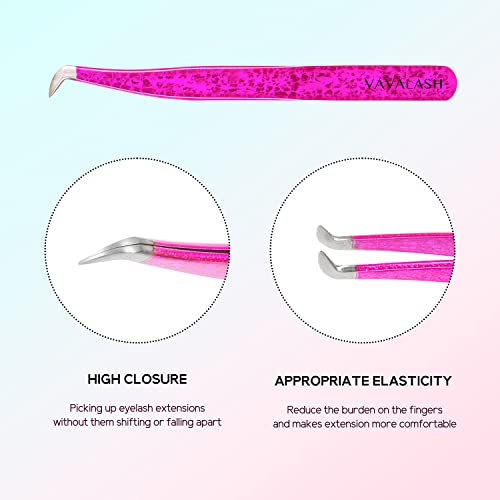 VAVALASH Lash Tweezers For Eyelash Extensions Pink Ice Crack Boot Tweezers For Making Volume And Classic Fans 1 PCS Professional Individual Lashes Tweezer (Pink, V01）