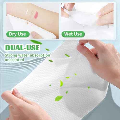 Disposable Face Towel, 100 Count Biodegradable Face Towels, for Washing Soft Cotton Dry Wipes Facial Cloths Towelettes for Washing and Drying, Facial Tissue for Cleansing