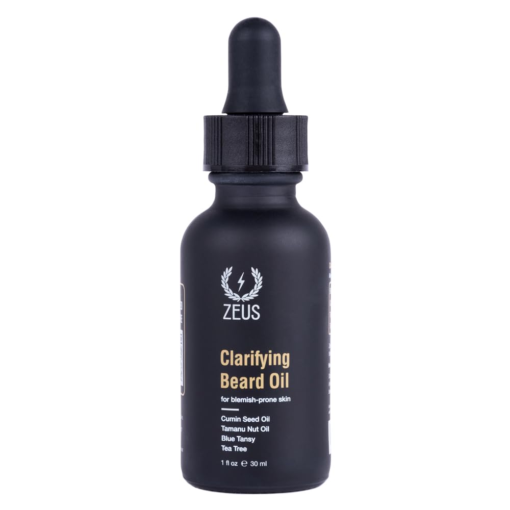 ZEUS Clarifying Beard Oil for Men, Hydrating Facial Hair Oil with Tea Tree for Sensitive Skin, Revitalizes, Treats Blemishes, Promotes Healthy Beard Growth (Made in USA) 1 fl. oz.