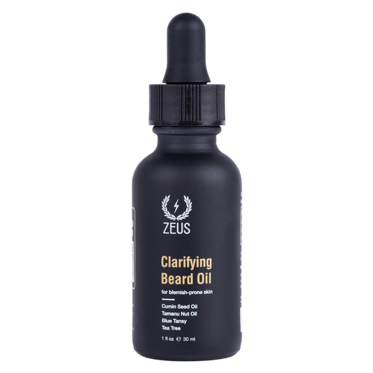 ZEUS Clarifying Beard Oil for Men, Hydrating Facial Hair Oil with Tea Tree for Sensitive Skin, Revitalizes, Treats Blemishes, Promotes Healthy Beard Growth (Made in USA) 1 fl. oz.