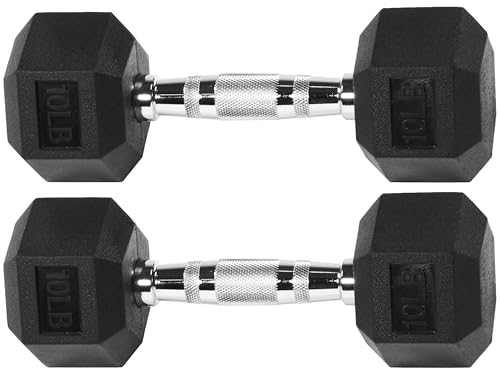 Signature Fitness Rubber Encased Hex Dumbbell. 10LB Pair