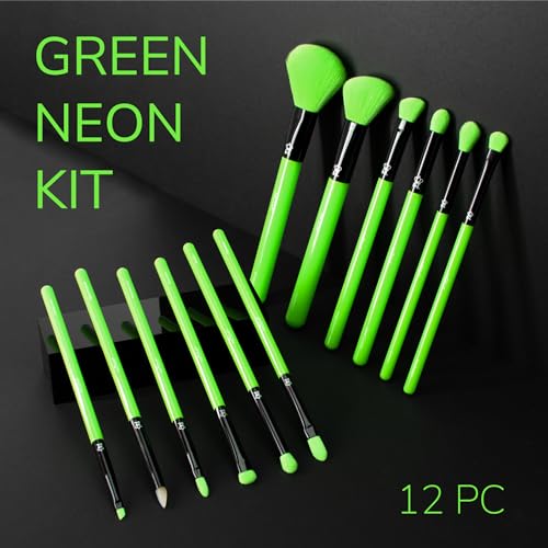 MODA Neon Green 12pc Makeup Brush Set | Face & Eye