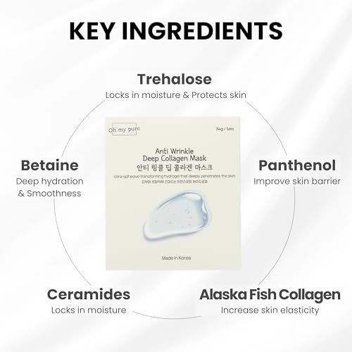 Collagen Hydrogel AntiWrinkle Deep Face Mask 4+1 EA Ultimate Hydration, Improves Skin Texture, Affordable Luxury, Glowing Skin, Reduces Fine Lines & Wrinkles, Made in Korea OHMYPURE (5, Deep Collagen)