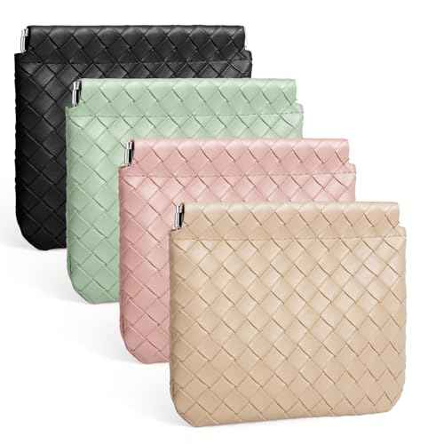 BUSOHA 4 PCS Small Makeup Bag for Purse, Mini Portable Cosmetic Bags for Women, Weave Coin Purse Lipstick Cosmetic Accessories Organizer, Small Travel Kit Storage Pouch