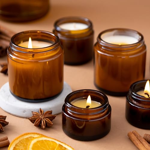 KEYWING 4oz Small Glass Jars with Black Lids, 24 Pack Amber Empty Cosmetic Containers Round Glass Jar with Inner Liners for Lotions, Powders and Ointments