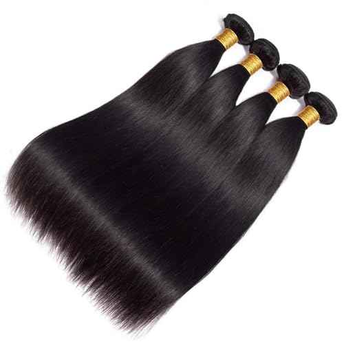 Straight Bundles Human Hair 16 18 20 22 Inch 100% Unprocessed Brazilian Virgin Hair 4 Bundles Human Hair Trippy Hair Weave Bundle Extension for Black Women Natural Color