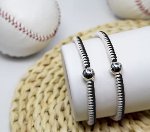 Handmade Braided Bracelets Baseball Gifts for Boys Adjustable Wristbands with Baseball Beads, Inspirational Baseball Bracelets for Girls Teens Adults (Black 2PCS)