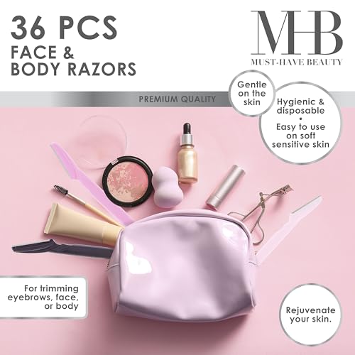 36pc Face & Body Razors Set - Pink & Black Disposable Razors for Face & Eyebrow Maintenance| Hair Removal Tool, Protective Caps & Reusable Storage Canister