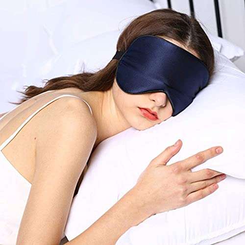 Silk Sleep Mask & Blindfold, Soft Eye Mask with Adjustable Head Strap, Deep Rest Eye Masks for Sleeping Night Eyeshade, Eye Cover for Travel, Shift Work & Meditation (Navy Blue)