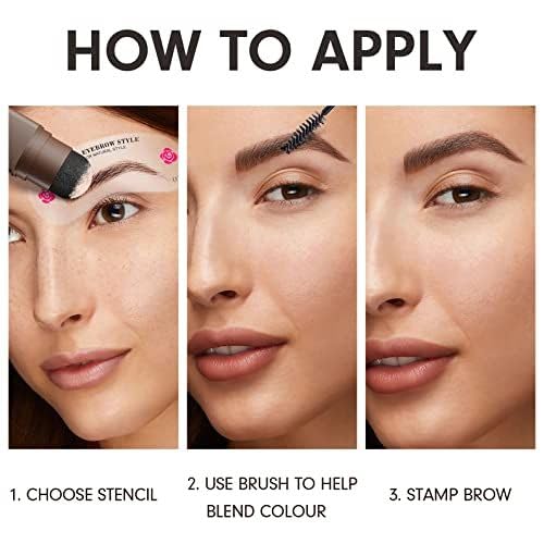 Eyebrow Stamp and Eyebrow Stencil Kit, Eye Brow Stencil Kit for Beginners 24 Reusable and Washable Eyebrow Kit, Brow Stencil and Stamp Kit Smudge-Proof & Long-lasting & Waterproof (Dark Brown)