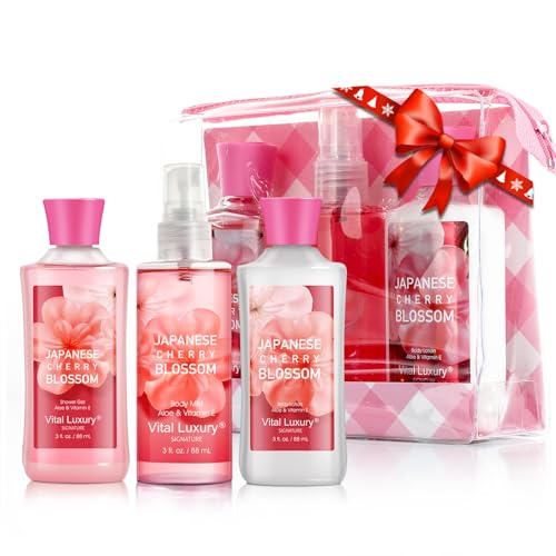 Japanese Cherry Blossom Bath & Body Travel Set - 3 Piece Spa Gift
