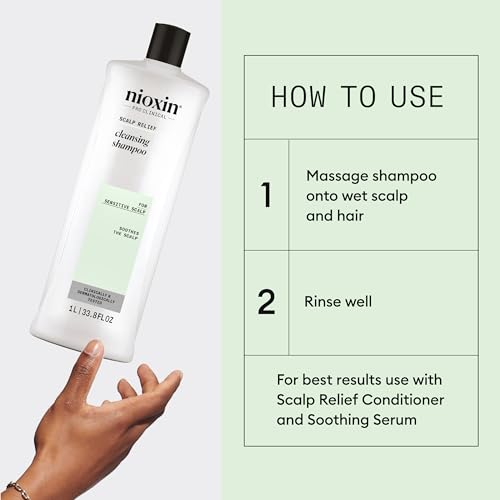 Nioxin Scalp Relief Cleansing Shampoo | Soothes, Hydrates, & Thickens Hair | For Sensitive, Dry, & Itchy Scalp | Made with Aloe Vera & Vitamin E