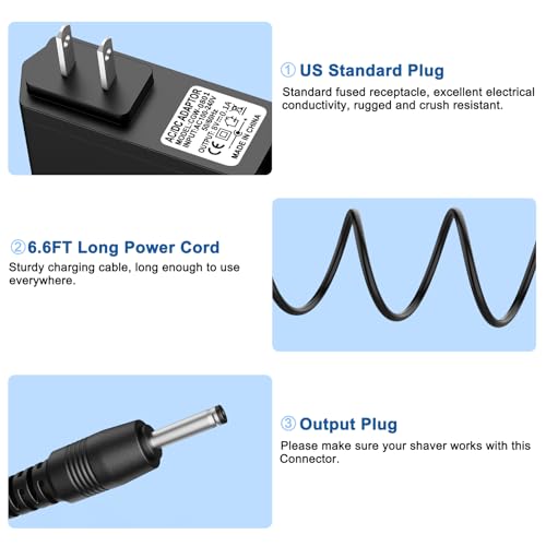 8V Shaver Charger Compatible with Philips Norelco HQ840, Supply Charging Cord for Philips HQ840 Norelco Multigroom Series 3000 MG3750 MG3750/50 MG3750/10 MG3750/60 MG3760 MG3760/50