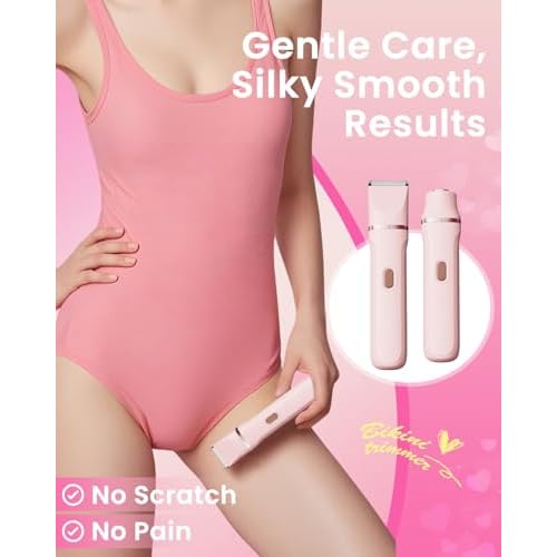 Bikini Trimmer for Women, Dovety 3 in 1 Painless Electric Razors for Women, Rechargeable Pubic Hair Trimmer Electric Shaver for Legs Body Facial Hair, IPX7 Waterproof, Ceramic Blade, USB Charge Dock