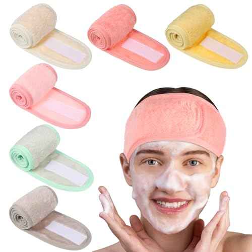 obeoby 6 Pack Spa Facial Headbands for Women, Adjustable Face Wash Headband Coral Fleece Skincare Headband for Shower Yoga Stocking Stuffers for Women Girls