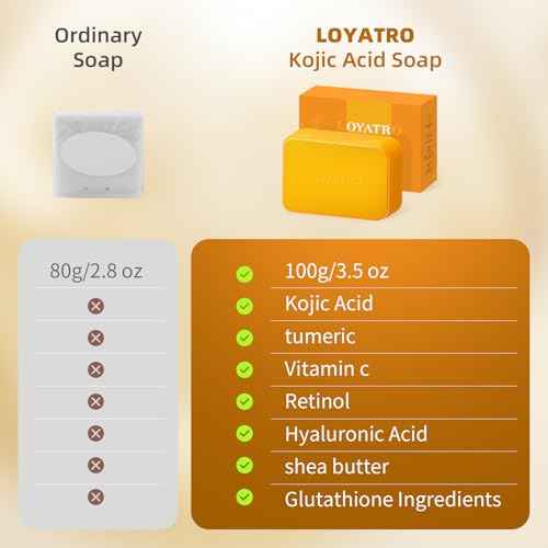 Kojic Acid Turmeric Soap Bar Dark Spots for Face & Body, Deep Cleansing, Gentle Soap Sensitive Skin Formula, All Skin Types