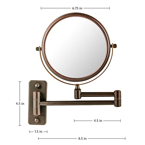 OVENTE 7" Wall Mounted Makeup Mirror with 1X/7X Magnification, Double Sided Magnifying Round Bathroom Vanity Mirror, 360¡Æ Swivel Design, Extendable and Folding Arm, Antique Bronze MNLFW70ABZ1X7X