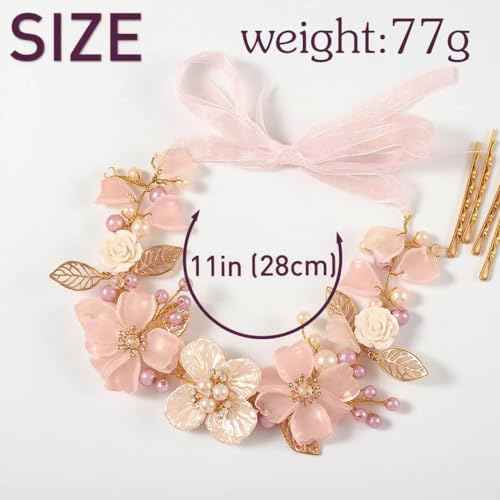 Campsis LED Flower Girl Headpiece, Purple Floral Crystal Light up Headband, Leaf Bridal Wedding Hair Accessories for Girls