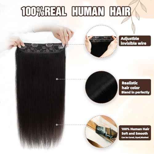 Invisible Wire Hair Extensions Real Human Hair - 12 Inch 70G Light Brown Transparent Fish Line Clip-Ins Hair Piece, 100% Remy Human Hair Extensions for Women