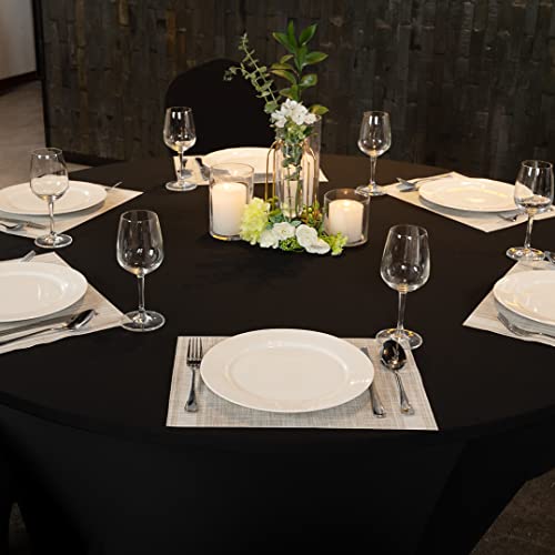 Restaurantware Table Tek 72 x 30 Inch Round Table Covers 1 Washable Spandex Tablecloths - Wrinkle-Free Durable Black Polyester Fitted Tablecloths for Parties Banquets or Weddings