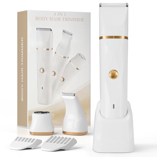 3-in-1 Bikini Trimmer for Women ? Electric Razor for Women, Body Hair Trimmer with Charging Dock & USB-A to C7 Cable, IPX7 Waterproof, 1-Month Cordless Use, Safe Multi-Area Grooming ? X5 White