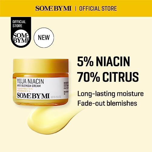 SOME BY MI Yuja Niacin Anti Blemish Cream ? 2.02oz, 60ml ? Korean 5% Niacinamide Face Moisturizer to Brighten Dull-Looking Skin ? Dark Spot Remover with Alpha-Bisabolol for Face ? Korean Skin Care