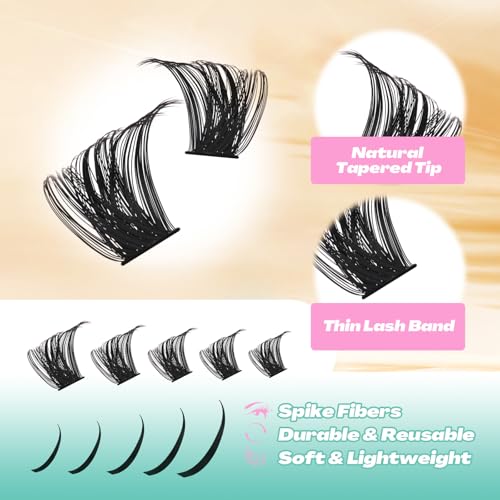 GEMERRY Lash Clusters Kit 100D Long 12-21mm with Spikes Cluster Eyelash Extensions Kit DIY Wispy Natural Lash Clusters with Lash Bond and Seal Spiky Individual Lashes Eyelashes