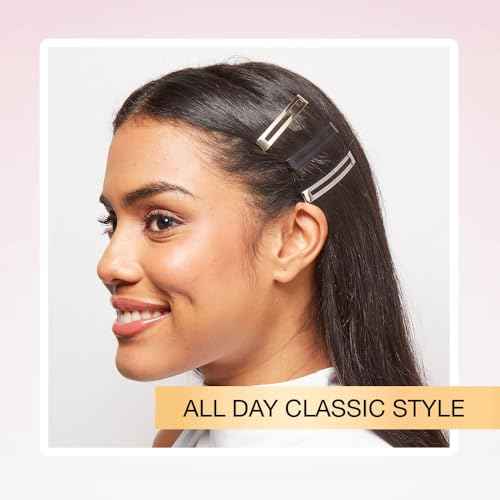 Scunci by Conair No-Slip Grip Stay Tight Barrettes - hair barrettes for women - hair accessories for women - hair clips - Gold, Black and Silver - 6 Count