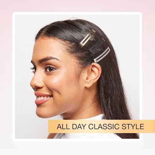 Conair Scunci No-Slip Grip Stay Tight Hair Barrettes - 6 Pack in Gold, Black & Silver