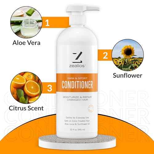 Zealios Swim & Sport Conditioner 32 Oz - Sulfate-Free Moisturizing Hair Conditioner, Hair Treatment for Swimmers & Athletes, Chlorine Removal, Hydrating, Vegan, Protects Color Treated Hair