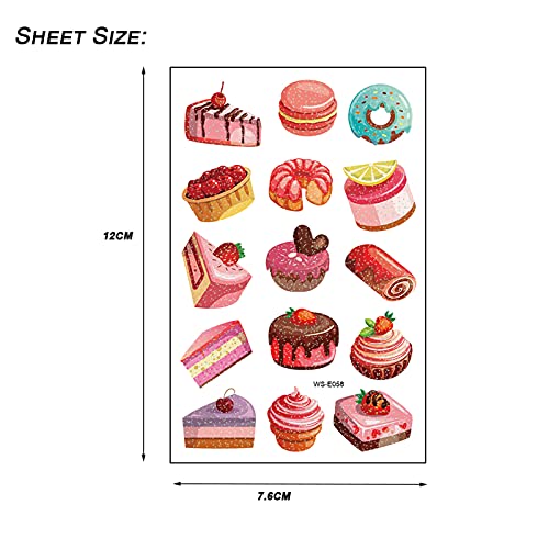 Glitter Temporary Tattoos for Kids, 141Pcs Girls Lovely Ice Cream Fake Tattoo Birthday Party Supplies Cookie Tattoo (10 Sheets) Cute Waterproof Stickers Decoration Gifts Favors Sparkly Cake