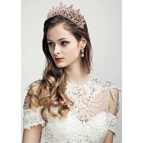 Pink Birthday Crown with Cherry Blossoms & Rhinestones for Women & Teen Girls - Regal Tiara Accessory