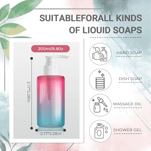 FOOCHY 24 Pack 6.8 oz Refillable Pump Bottles - Empty Clear Gradient Color Plastic Dispensers for Lotion, Shampoo, Soap & Cream