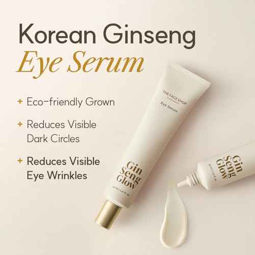 The Face Shop Ginseng Glow Eye Serum - Reduces Visible Dark Circles & Wrinkles, with Korean Ginseng, Retinol, Anti Aging, Korean Skincare, 30ml / 1.01 fl. oz.