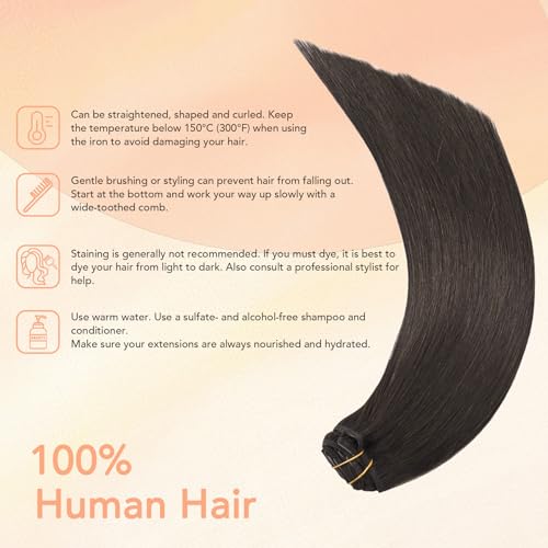 Clip in Hair Extensions Human Hair Double Weft 8A Grade No Tangling No Shedding 100% Remy Human Hair 15 Inch 7pcs 70g Dark Brown Hair Real hair for Fashion Women