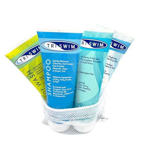 TRISWIM Pack of 4 Swim Care Set | Chlorine Removal Shampoo, Conditioner, Body Wash & Lotion, 8.5 fl oz Each | Removes Chlorine from Hair & Skin | Hydrates, Repairs & Protects Swimmers