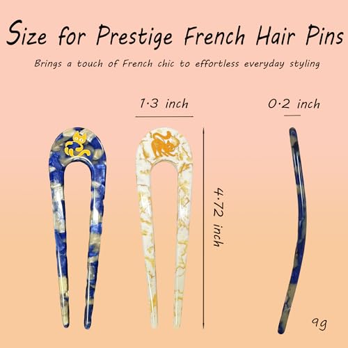 2PCS Prestige French Hair Pins with Cat Pattern - Tortoise Shell U-Shaped Hair Forks