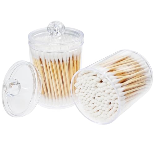 RIKWOG Natural Bamboo Cotton Swabs 1200 Pack with 2 Clear Storage Jars