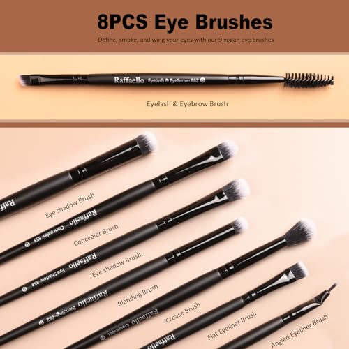 Black Raffaello 15Pcs Makeup Brush Set - Synthetic, Vegan, Professional Quality