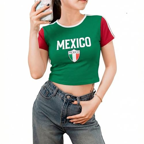 Mexican Flag Crop Top for Women - Soccer Match Shirt, Summer Activewear