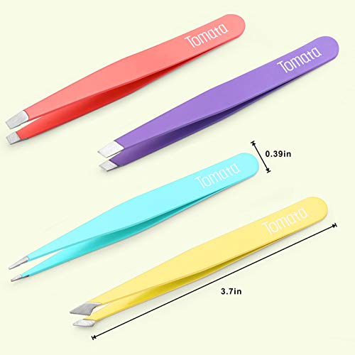 Tomata 4-Piece Stainless Steel Tweezer Set with Slant & Pointed Tips
