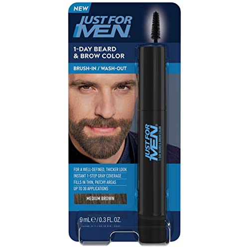 Just for Men 1-Day Beard & Brow Color, Temporary Color for Beard and Eyebrows, For a Fuller, Well-Defined Look, Up to 30 Applications, Medium Brown