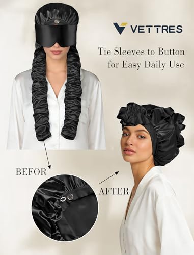 Satin Sleep Bonnet with Eye Mask and Curling Ribbons for Long Hair