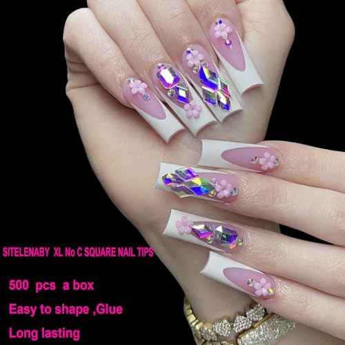 No C Curve XL Nail Tips 500PCS,Tapered Square Flattened Half Cover False Nails for Nail Salons and DIY French ABS Nail Tips(XL no c square 500pcs)