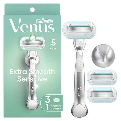 Gillette Venus Extra Smooth Sensitive Women's Razor with Reusable Handle, 3 Blade Refills and Shower Holder