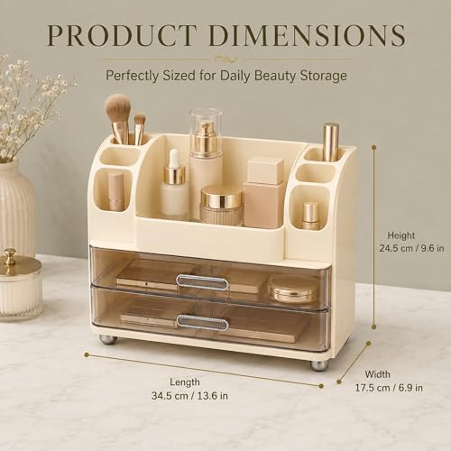 Large Makeup Organizer with 2 Clear Drawers, No Assembly