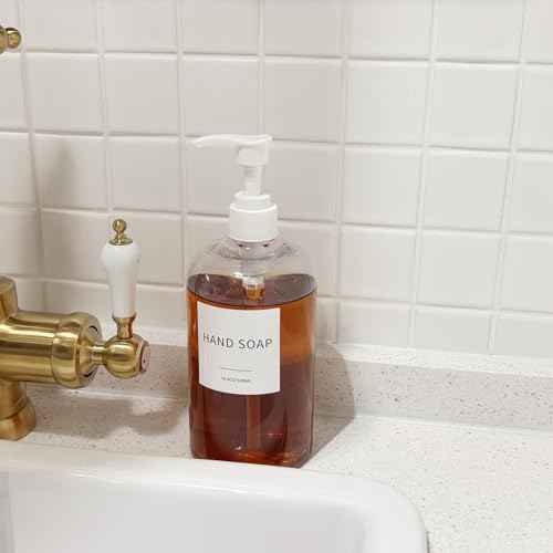 Soap Dispenser with Waterproof Labels, Thickened Plastic Hand Soap Dispenser for Bathroom, Kitchen Dish Washing Liquid Bottles, Shampoo and Conditioner Bottles (16.9 oz, Set of 2, Clear)