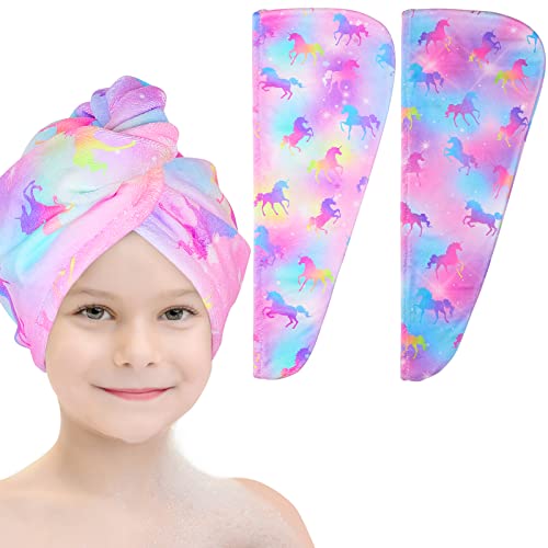 Basumee Microfiber Hair Towel Wrap for Kids, 2-Pack, Fast Drying