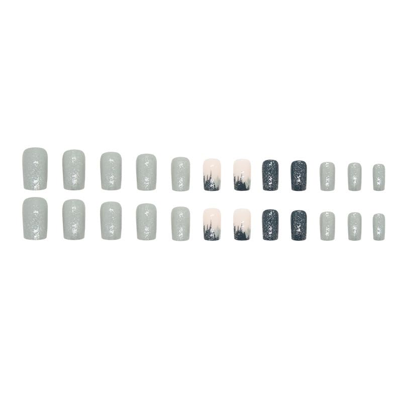 Medium Press on Nails Square Shape Fake Nails Glossy Blue Glue on Nails Art Decorations Cute Short Square Acrylic Nails Full Cover Stick on Nails Kit for Women Girls